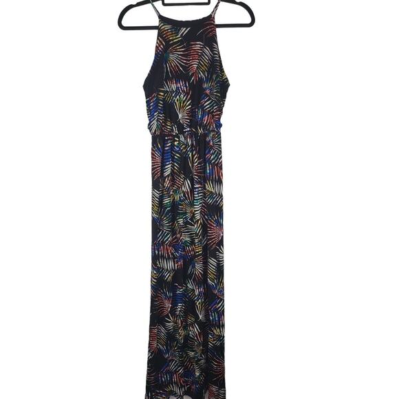 Lush Maxi Dress Large Womens Sleeveless Black Tropical Multicolor Pullover - Picture 1 of 7